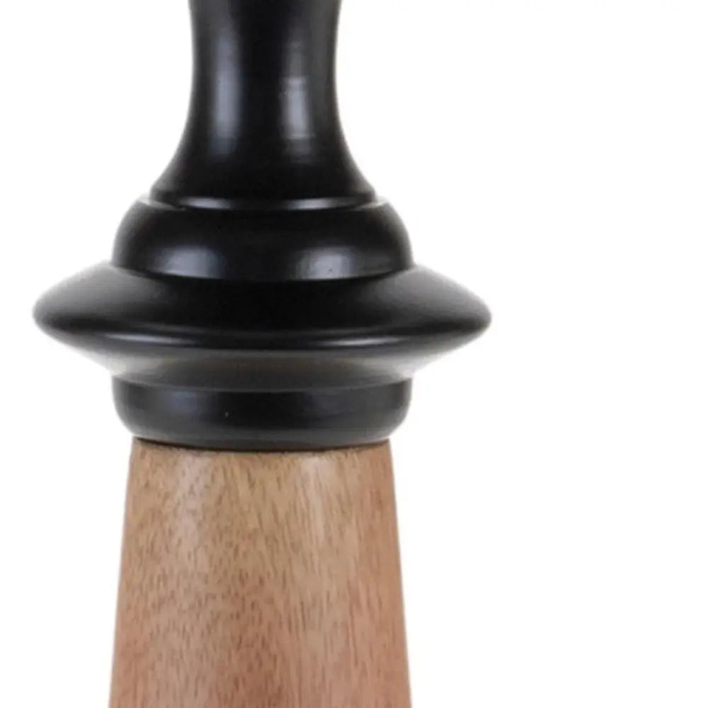 Set of Two Black And Brown Metal And Solid Wood Tabletop Pillar Candle Holders - NOBLE HOME INTERIORS