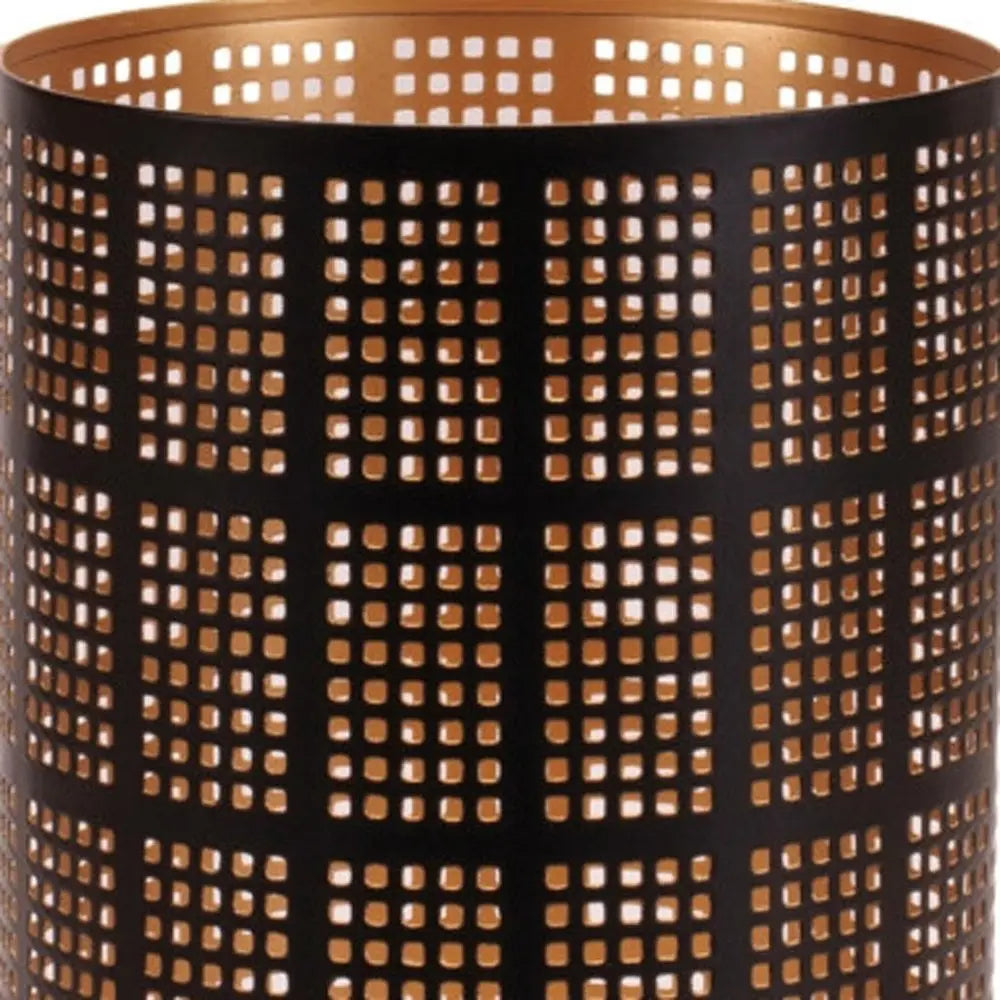 Set of Two Black And Gold Abstract Metal Tabletop Pillar Candle Holders - NOBLE HOME INTERIORS