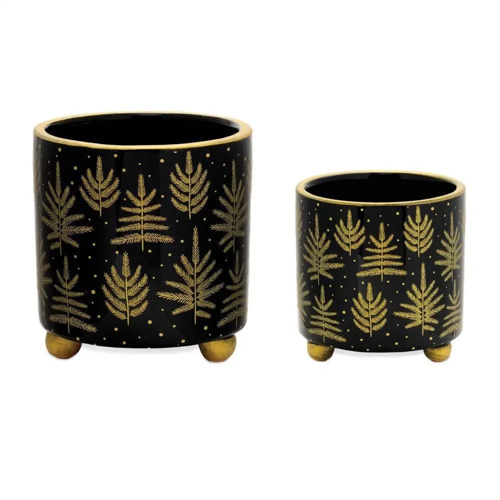 Set of Two Black And Gold Ceramic Pot Planters - NOBLE HOME INTERIORS