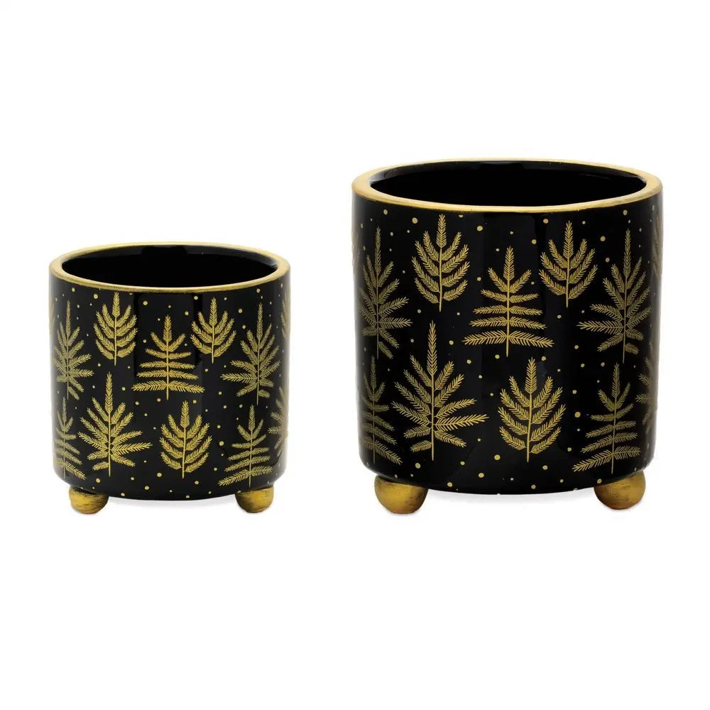 Set of Two Black And Gold Ceramic Pot Planters - NOBLE HOME INTERIORS
