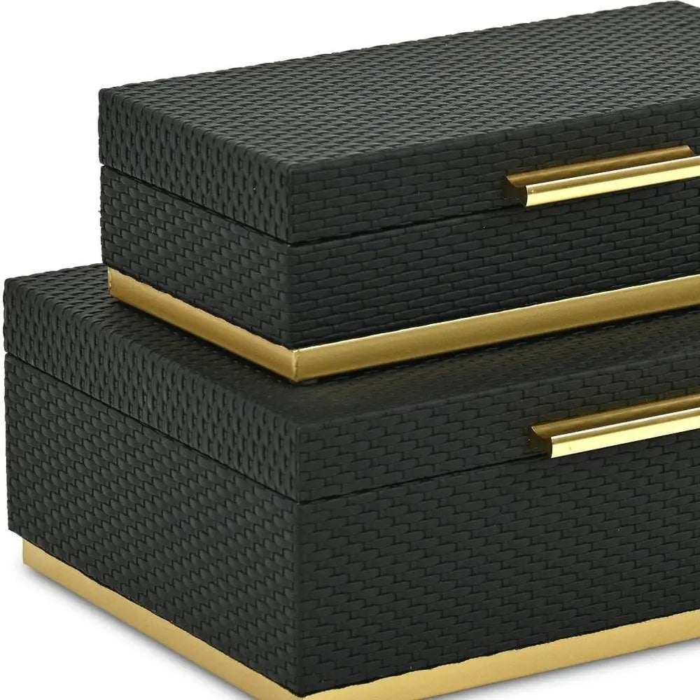 Set of Two Black And Gold Nesting Decorative Storage Boxes With Lids HomeRoots