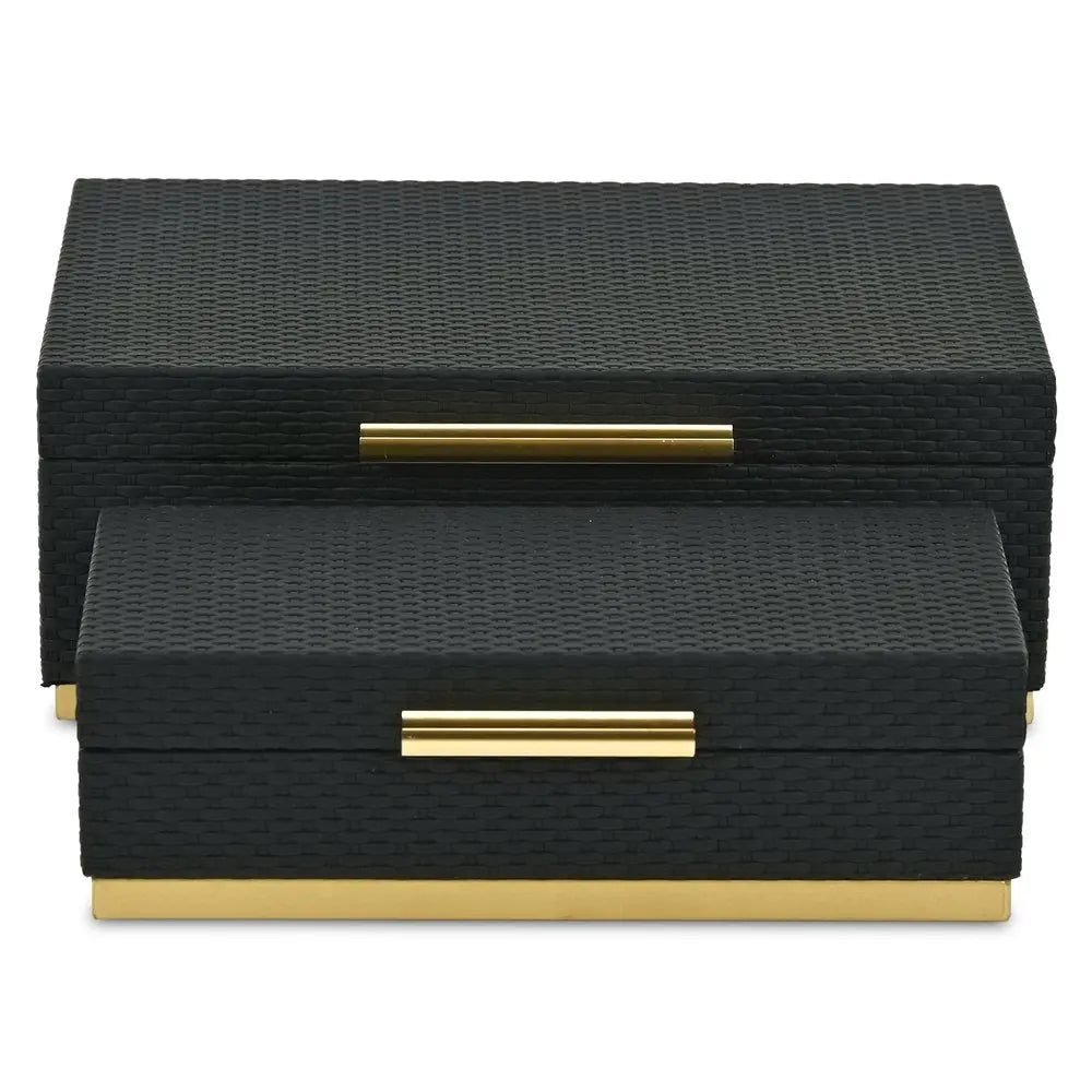 Set of Two Black And Gold Nesting Decorative Storage Boxes With Lids HomeRoots