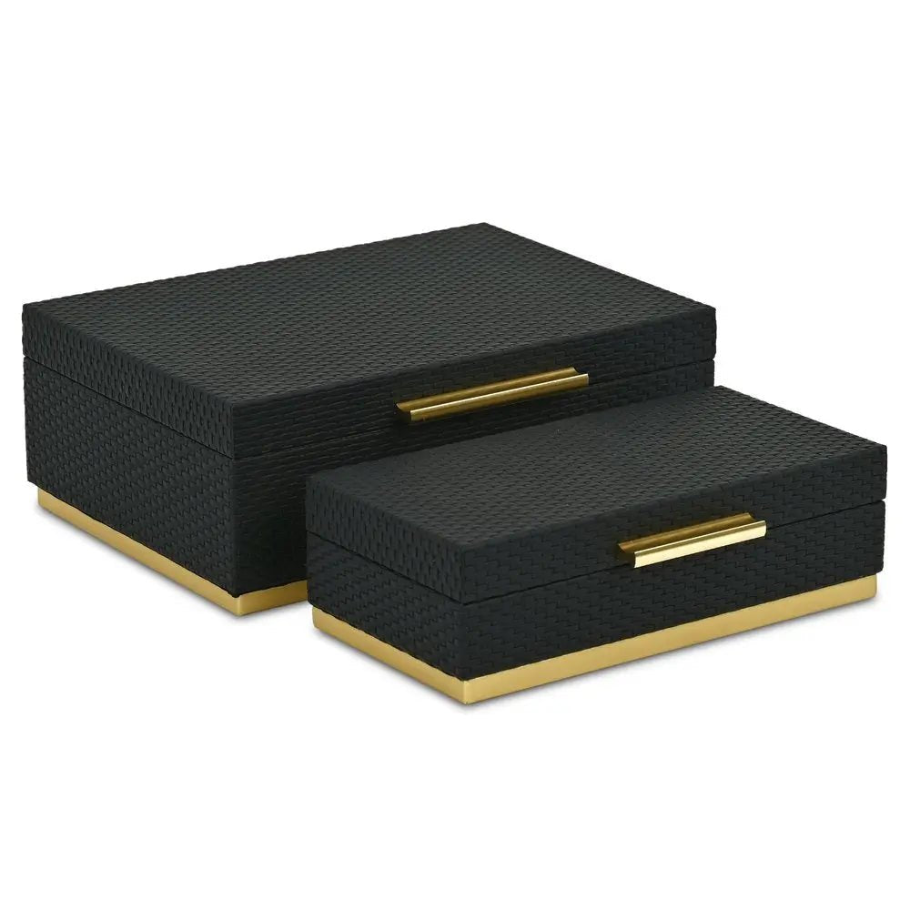 Set of Two Black And Gold Nesting Decorative Storage Boxes With Lids HomeRoots