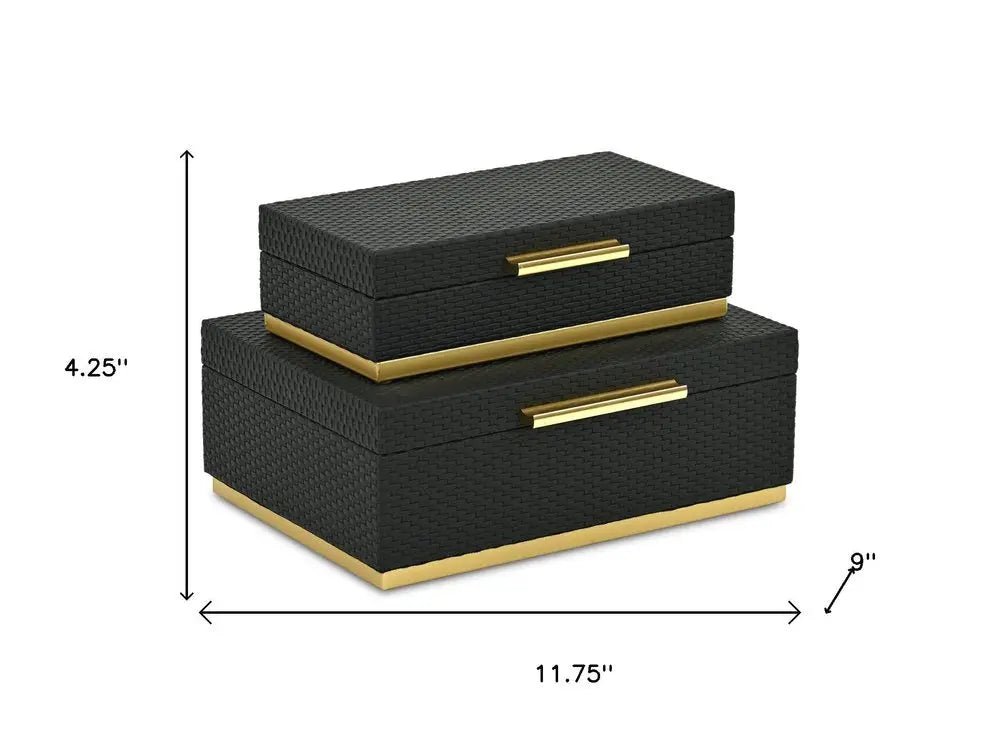 Set of Two Black And Gold Nesting Decorative Storage Boxes With Lids HomeRoots