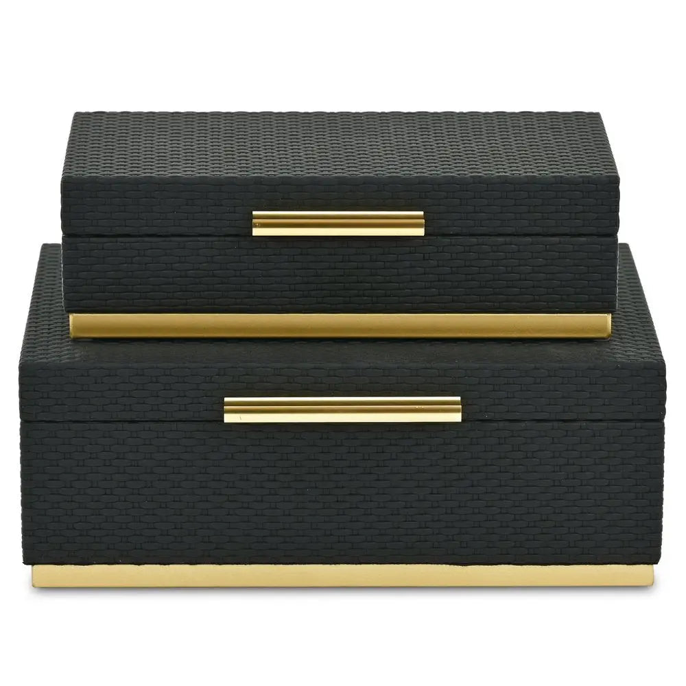 Set of Two Black And Gold Nesting Decorative Storage Boxes With Lids HomeRoots