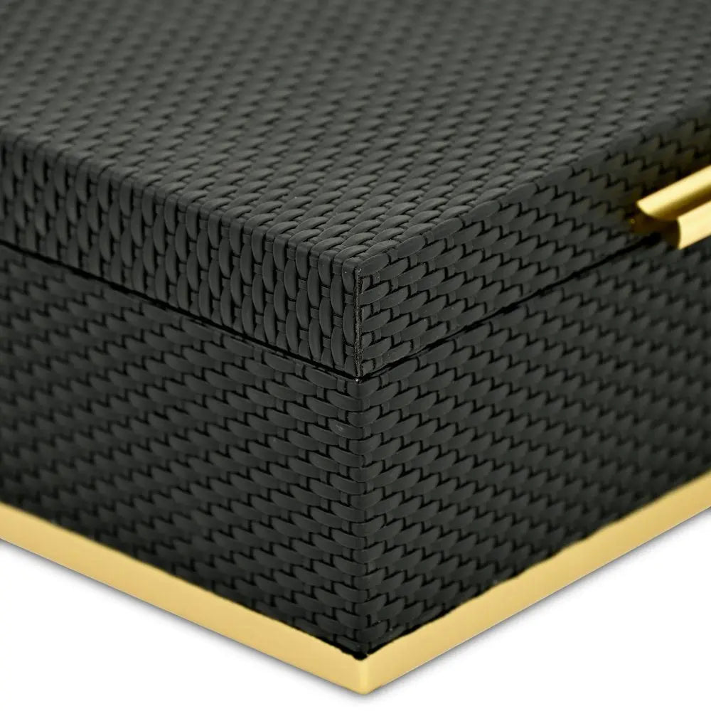 Set of Two Black And Gold Nesting Decorative Storage Boxes With Lids HomeRoots