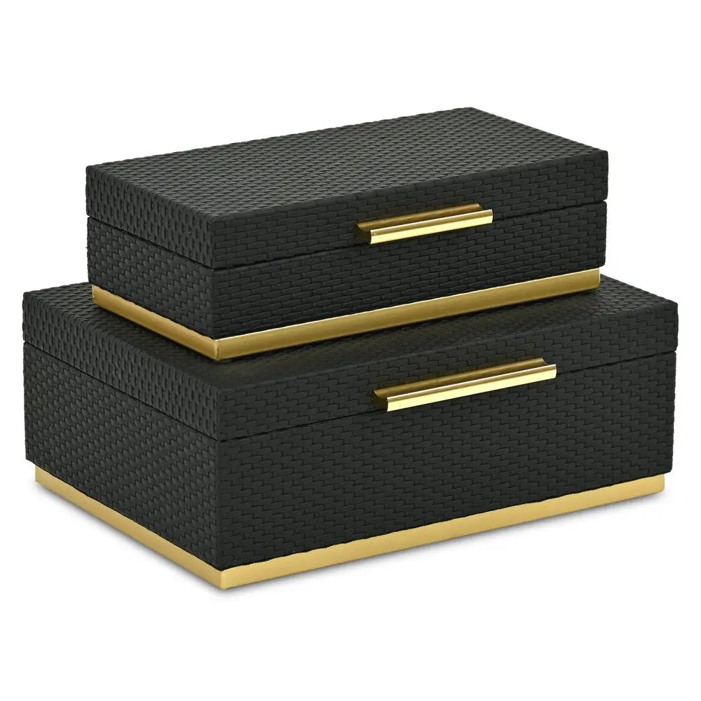 Set of Two Black And Gold Nesting Decorative Storage Boxes With Lids HomeRoots