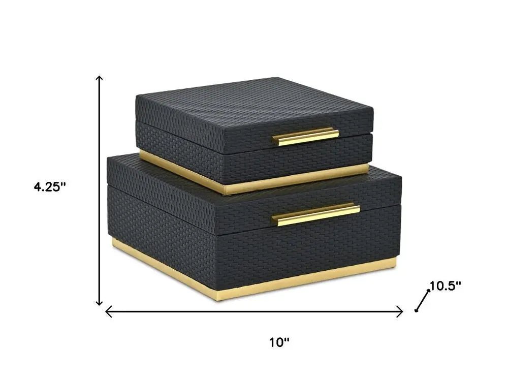 Set of Two Black And Gold Square Nesting Decorative Storage Boxes With Lids HomeRoots