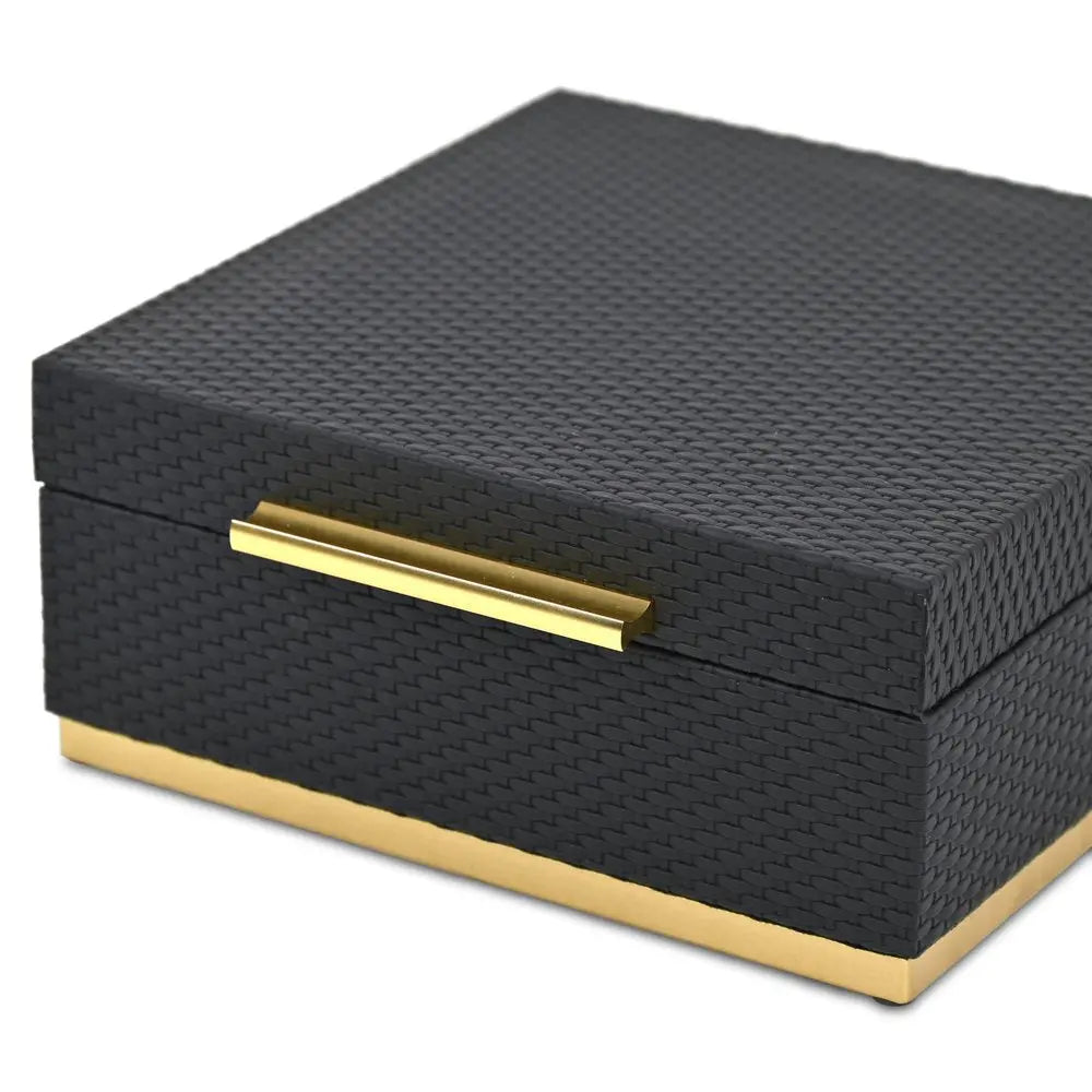 Set of Two Black And Gold Square Nesting Decorative Storage Boxes With Lids HomeRoots