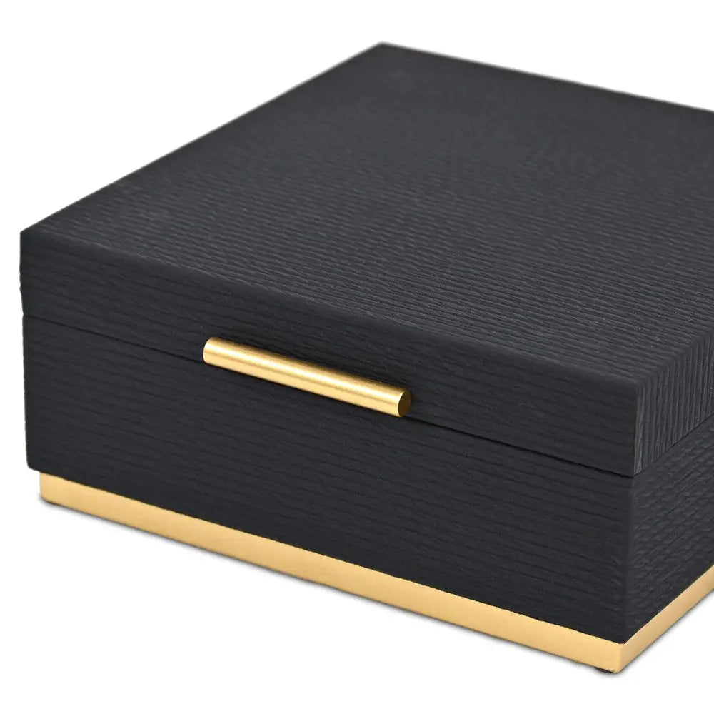 Set of Two Black And Gold Striped Square Nesting Storage Boxes With Lids HomeRoots