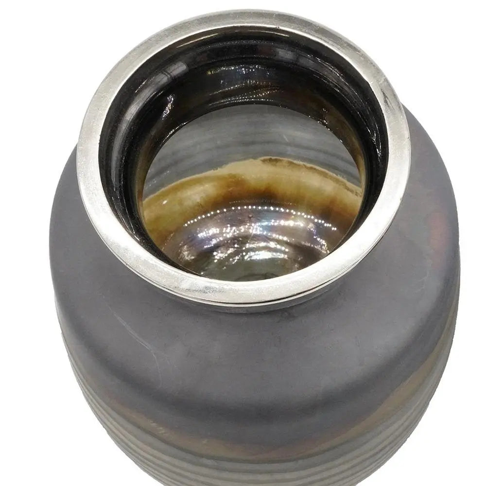 Set of Two Black And Gray Abstract Glass Round Table Vases - NOBLE HOME INTERIORS