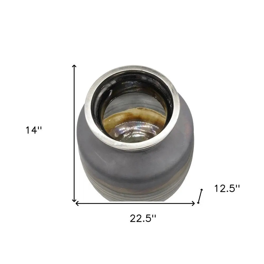 Set of Two Black And Gray Abstract Glass Round Table Vases - NOBLE HOME INTERIORS