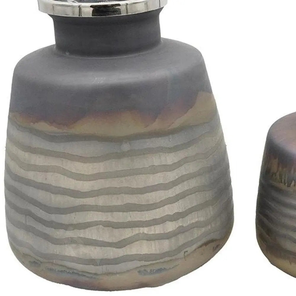 Set of Two Black And Gray Abstract Glass Round Table Vases - NOBLE HOME INTERIORS