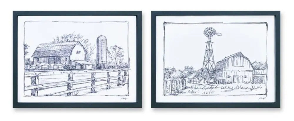 Set of Two Black And White Framed Art - NOBLE HOME INTERIORS