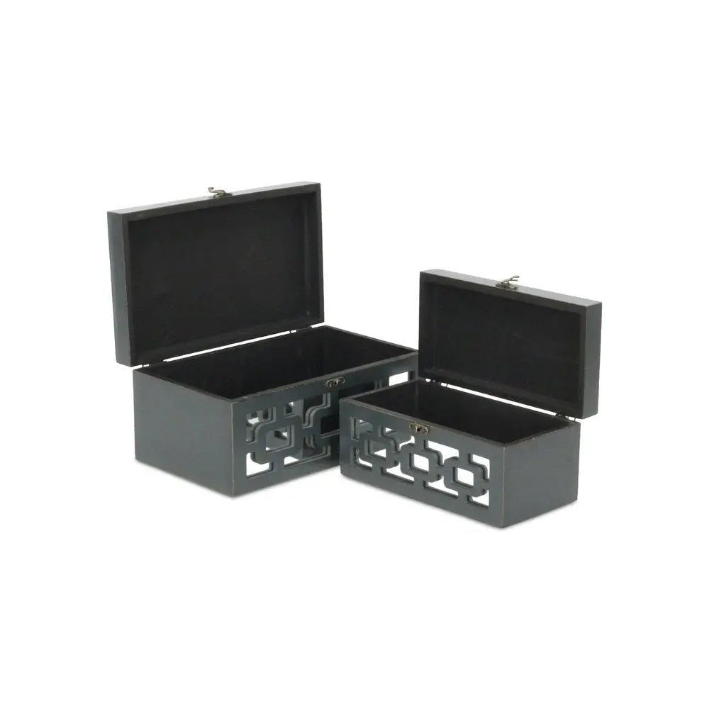 Set of Two Black And White Wood And Mirrored Glass Box With Lid HomeRoots