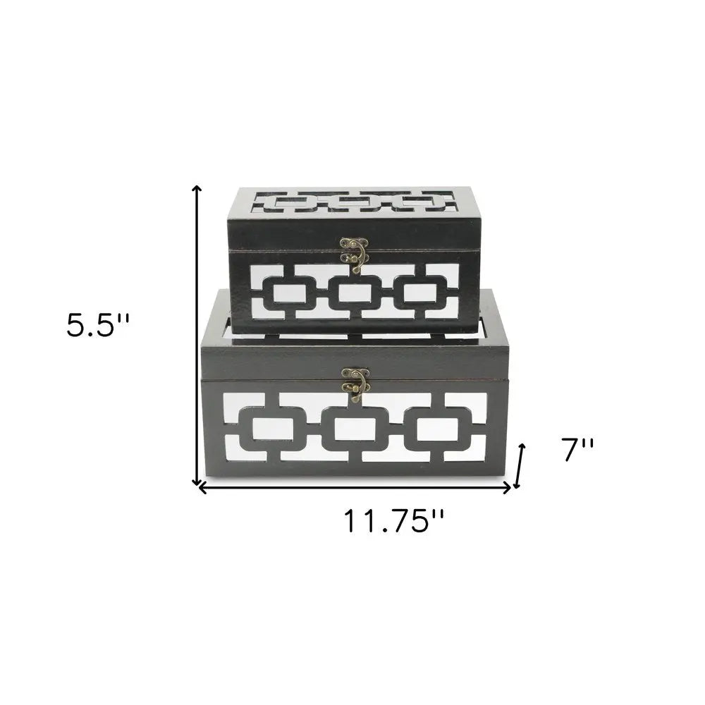 Set of Two Black And White Wood And Mirrored Glass Box With Lid HomeRoots