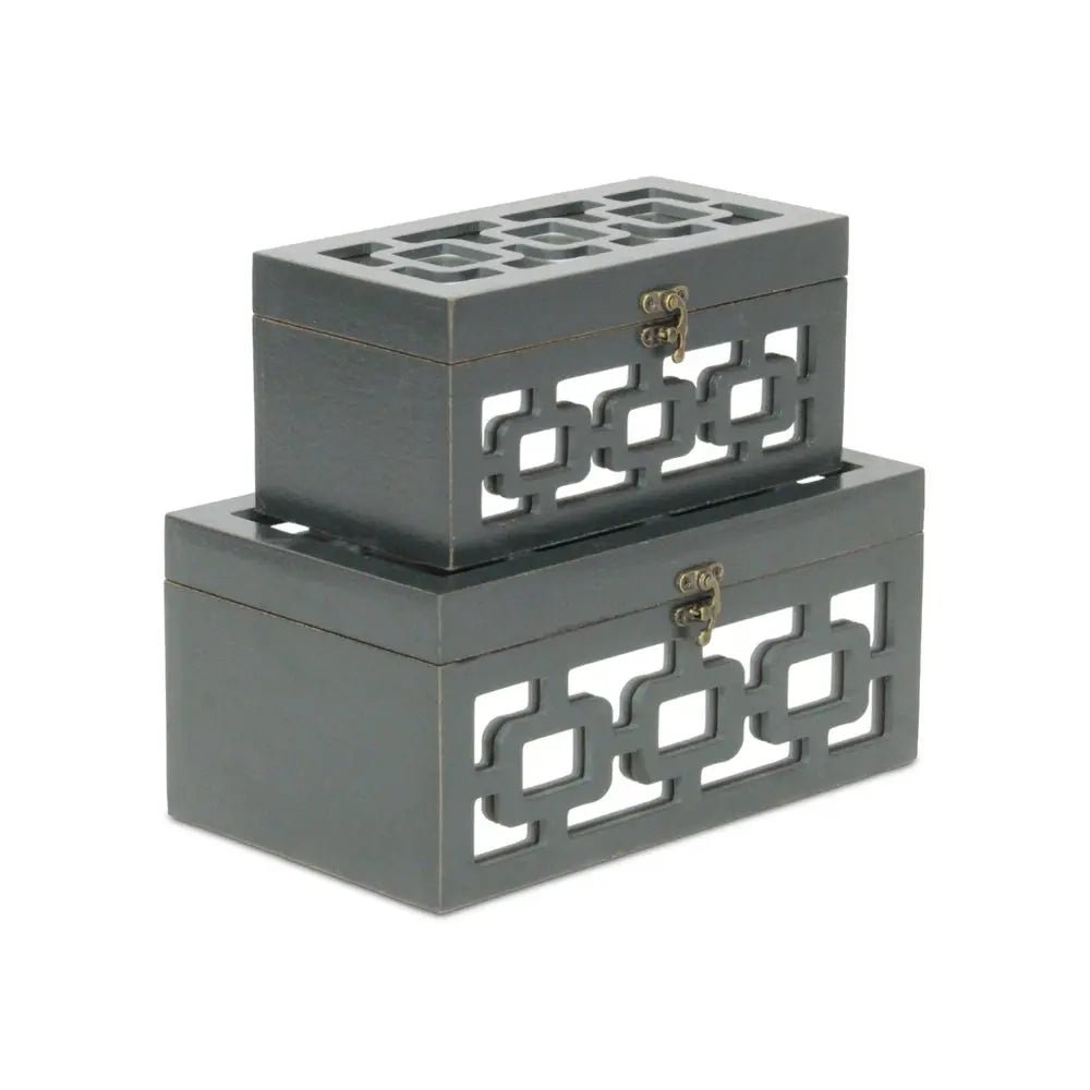 Set of Two Black And White Wood And Mirrored Glass Box With Lid HomeRoots