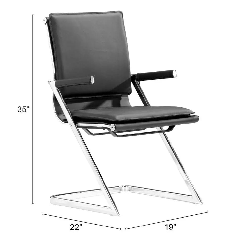 Set Of Two Black Faux Leather Seat Adjustable Conference Chair Metal Back Steel Frame - NOBLE HOME INTERIORS