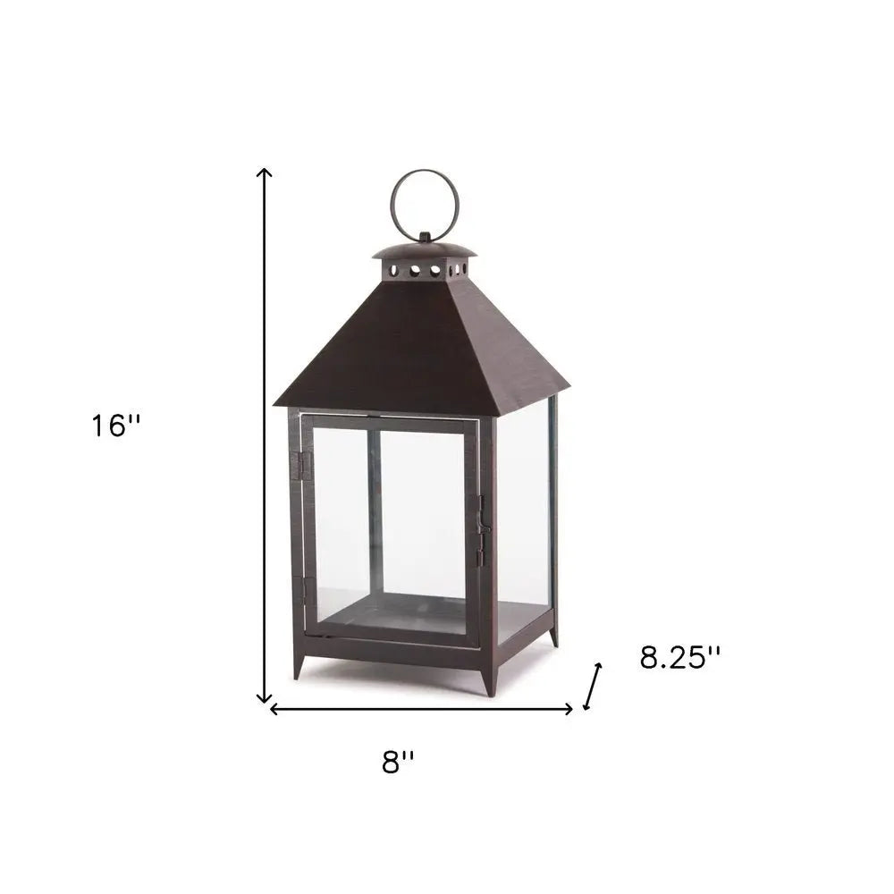Set of Two Black Geometric Iron And Glass Floor Lantern Candle Holders - NOBLE HOME INTERIORS