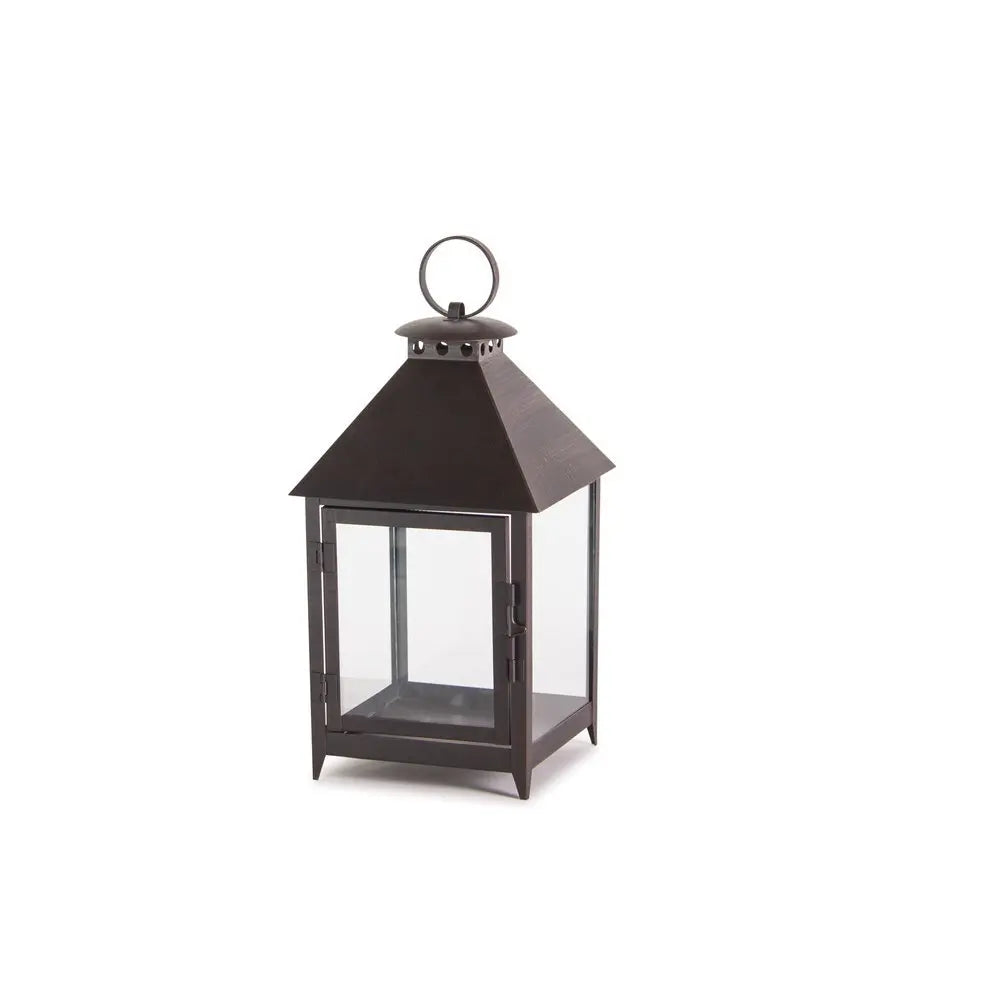 Set of Two Black Geometric Iron And Glass Floor Lantern Candle Holders - NOBLE HOME INTERIORS