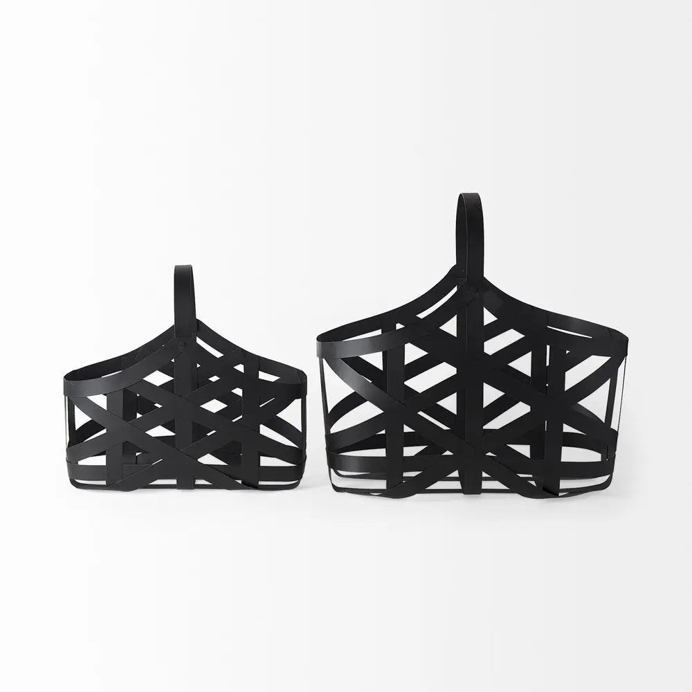 Set Of Two Black Geometric Metal Baskets HomeRoots