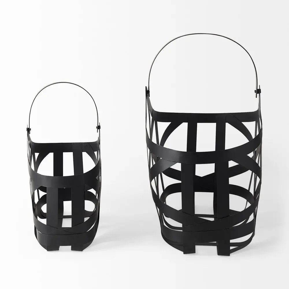 Set Of Two Black Geometric Metal Baskets HomeRoots