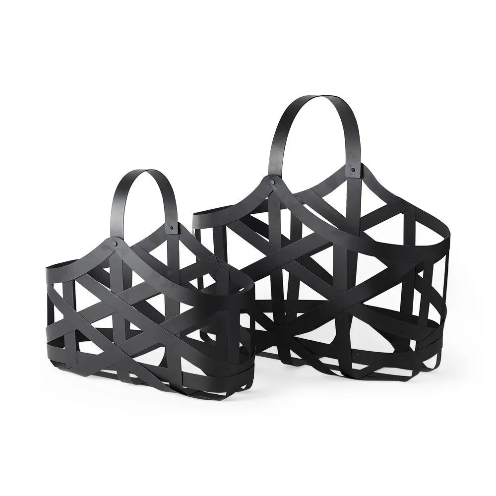 Set Of Two Black Geometric Metal Baskets HomeRoots