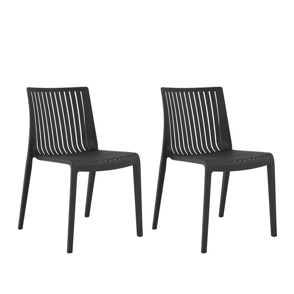 Set of Two Black Heavy Duty Plastic Outdoor Stacking Accent Chairs - NOBLE HOME INTERIORS
