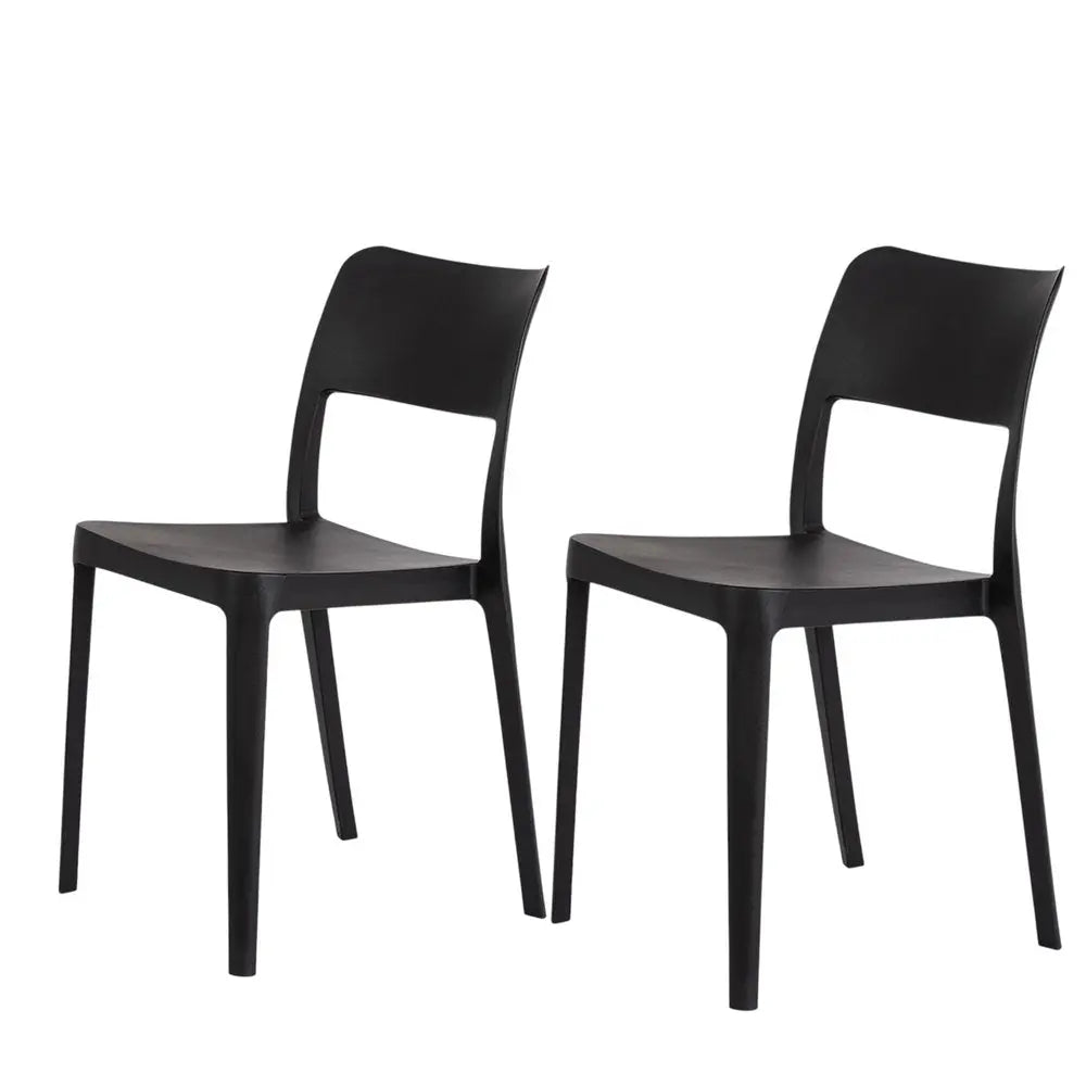 Set of Two Black Heavy Duty Plastic Outdoor Stacking Accent Chairs - NOBLE HOME INTERIORS
