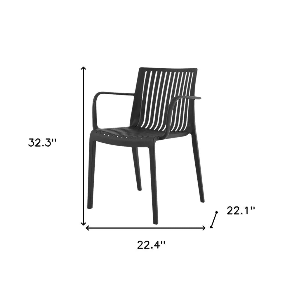 Set of Two Black Heavy Duty Plastic Outdoor Stacking Arm Chairs - NOBLE HOME INTERIORS