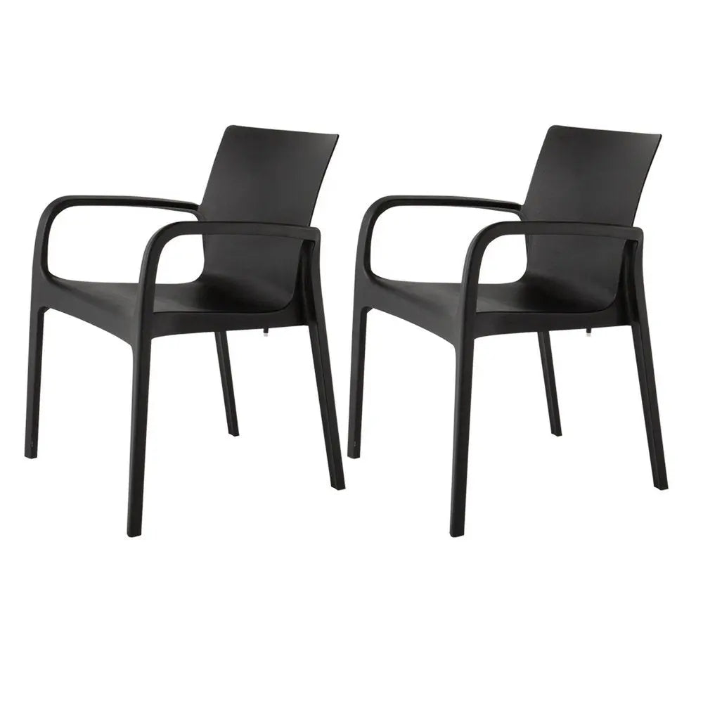 Set of Two Black Heavy Duty Plastic Outdoor Stacking Dining Chairs - NOBLE HOME INTERIORS