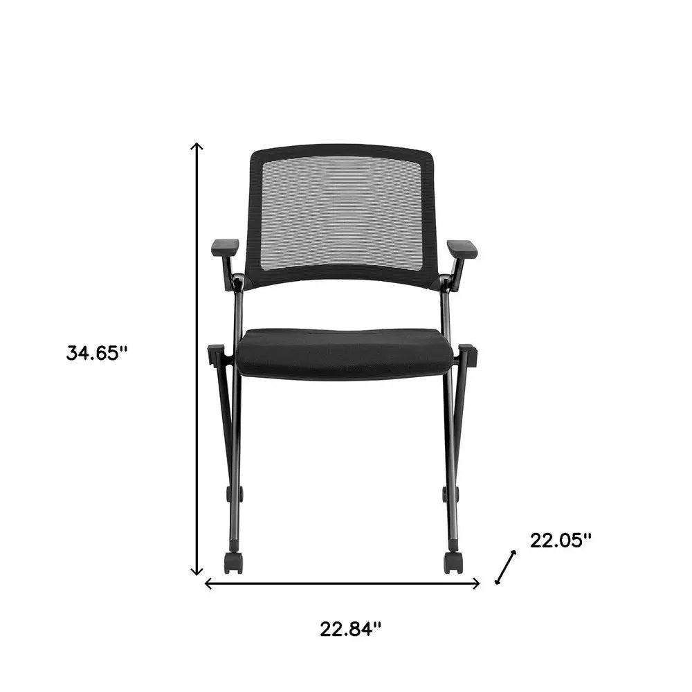 Set of Two Black Mesh Rolling Conference Office Chair - NOBLE HOME INTERIORS