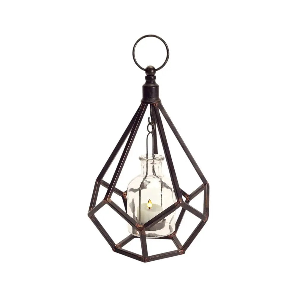 Set of Two Black Metal Geometric Tabletop Tealight Candle Holders - NOBLE HOME INTERIORS