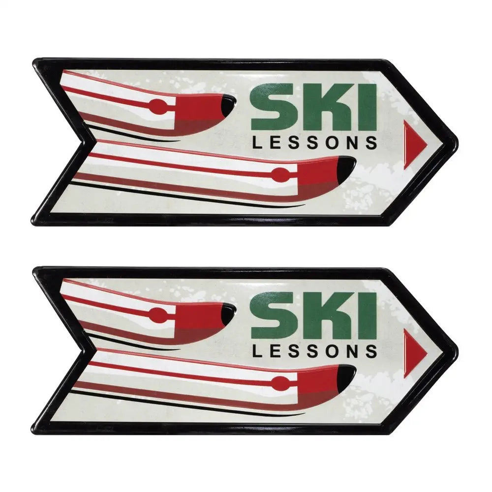 Set of Two Black Red And White Ski Lessons Metal Hanging Wall Decor - NOBLE HOME INTERIORS