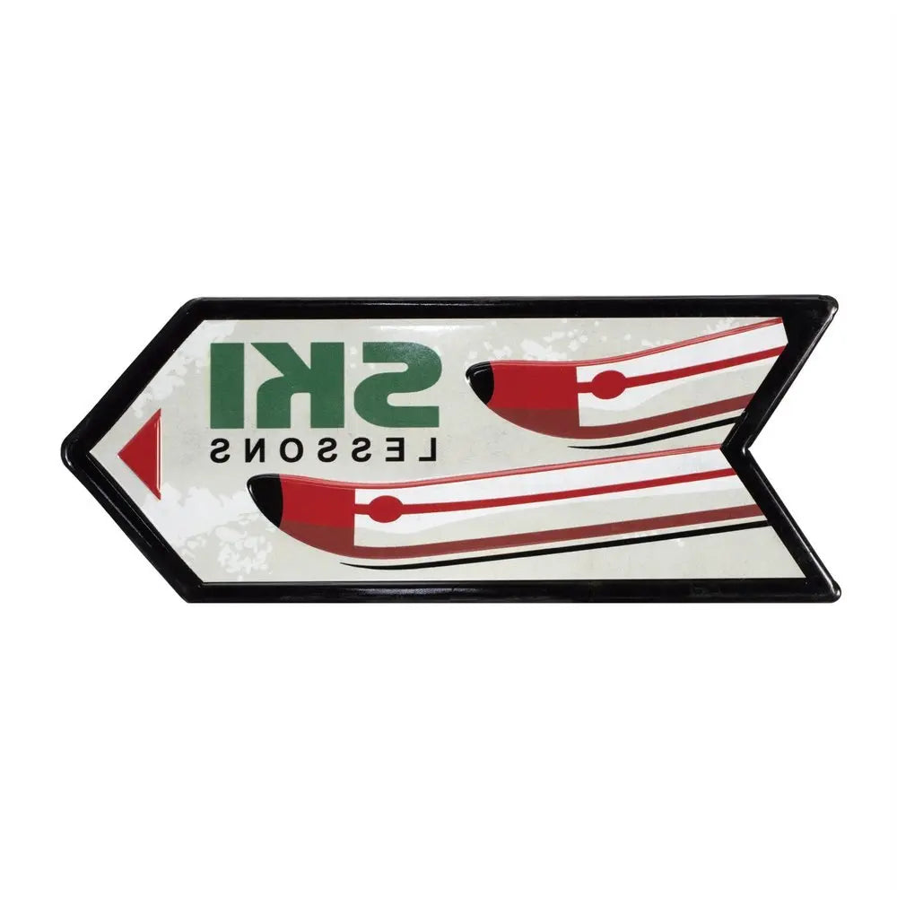 Set of Two Black Red And White Ski Lessons Metal Hanging Wall Decor - NOBLE HOME INTERIORS
