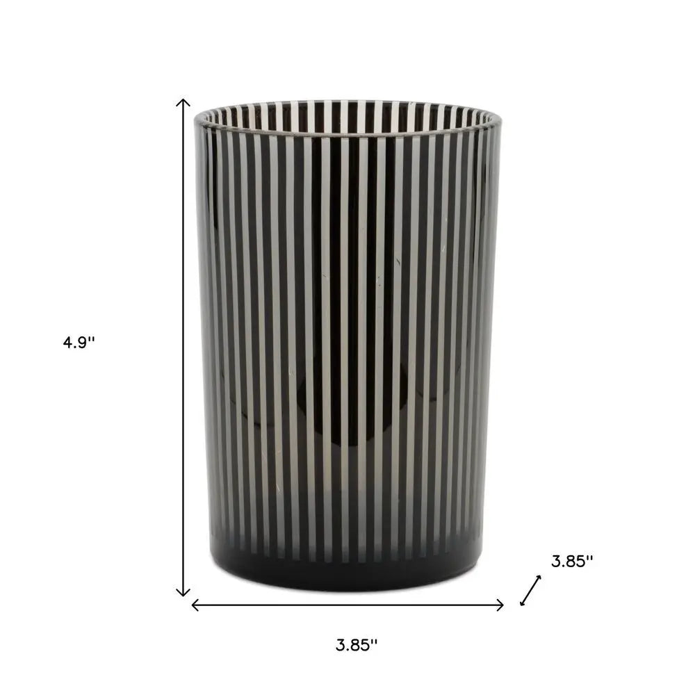 Set of Two Black Striped Glass Tabletop Pillar Candle Holders - NOVA HOME FURNITURE