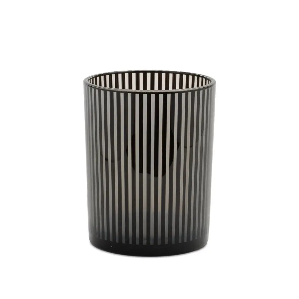 Set of Two Black Striped Glass Tabletop Pillar Candle Holders - NOVA HOME FURNITURE