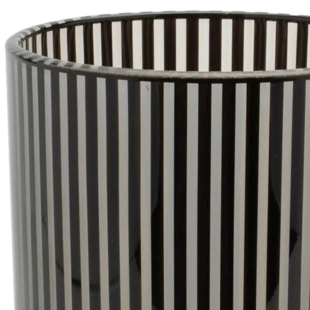 Set of Two Black Striped Glass Tabletop Pillar Candle Holders - NOVA HOME FURNITURE