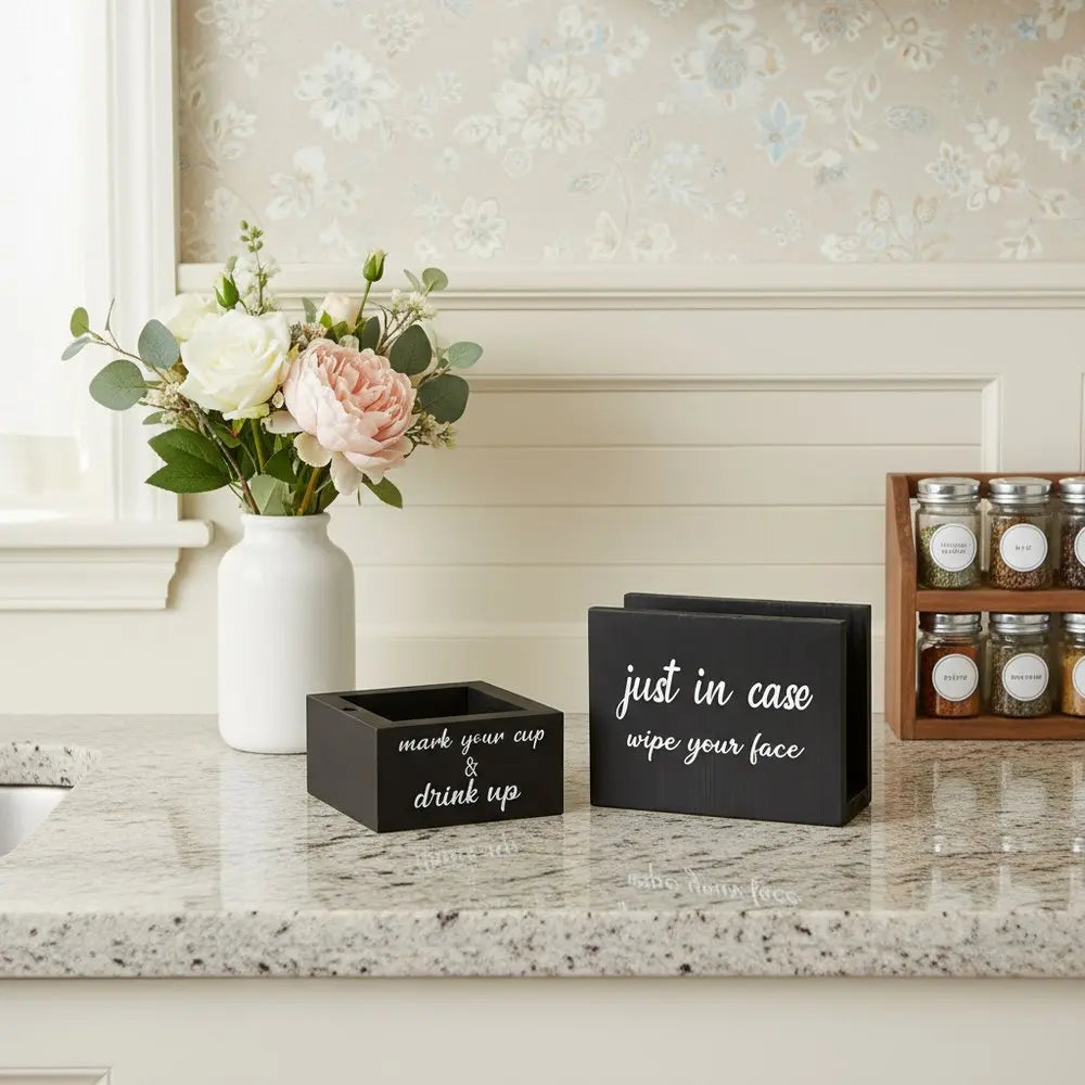 Set of Two Black Wood Cube or Bin - NOBLE HOME INTERIORS