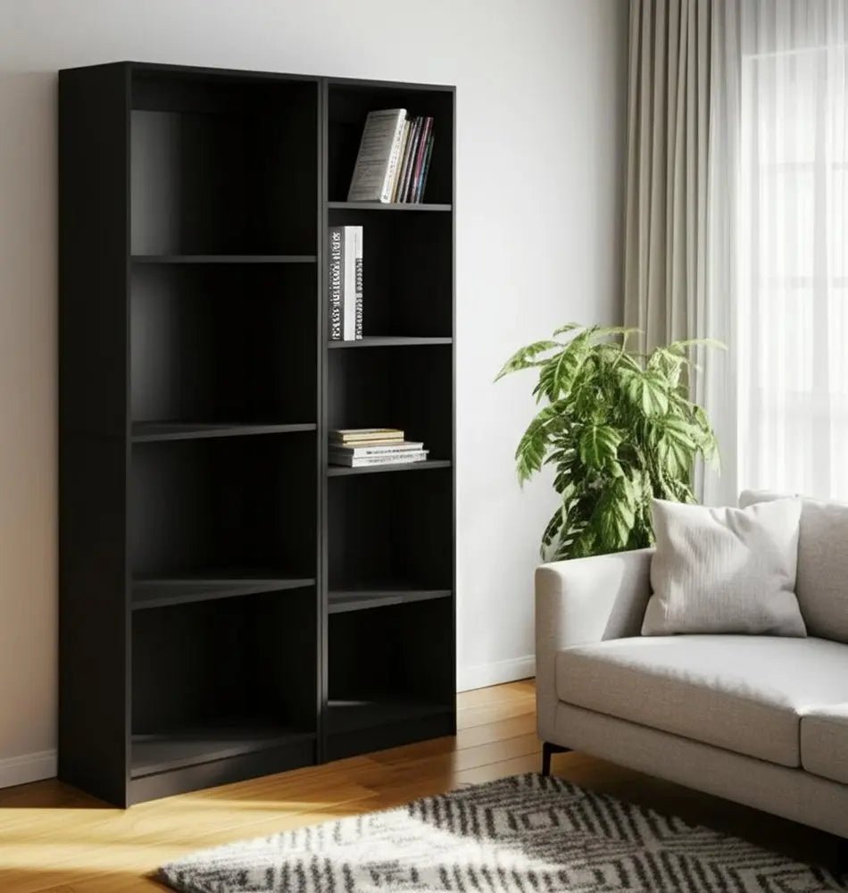 Set of Two Black Wood Multi Tier Bookcases HomeRoots