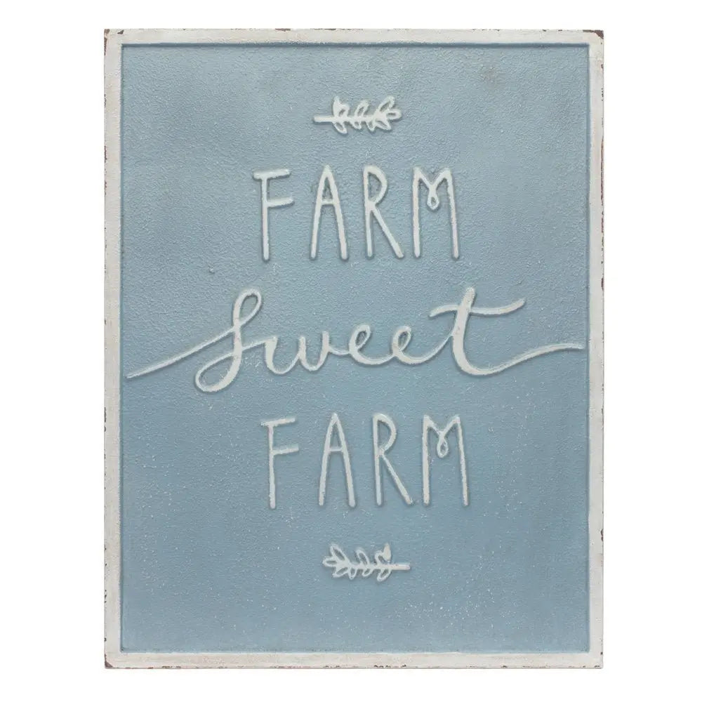 Set of Two Blue And White Farm Sweet Farm Metal Wall Decor - NOBLE HOME INTERIORS