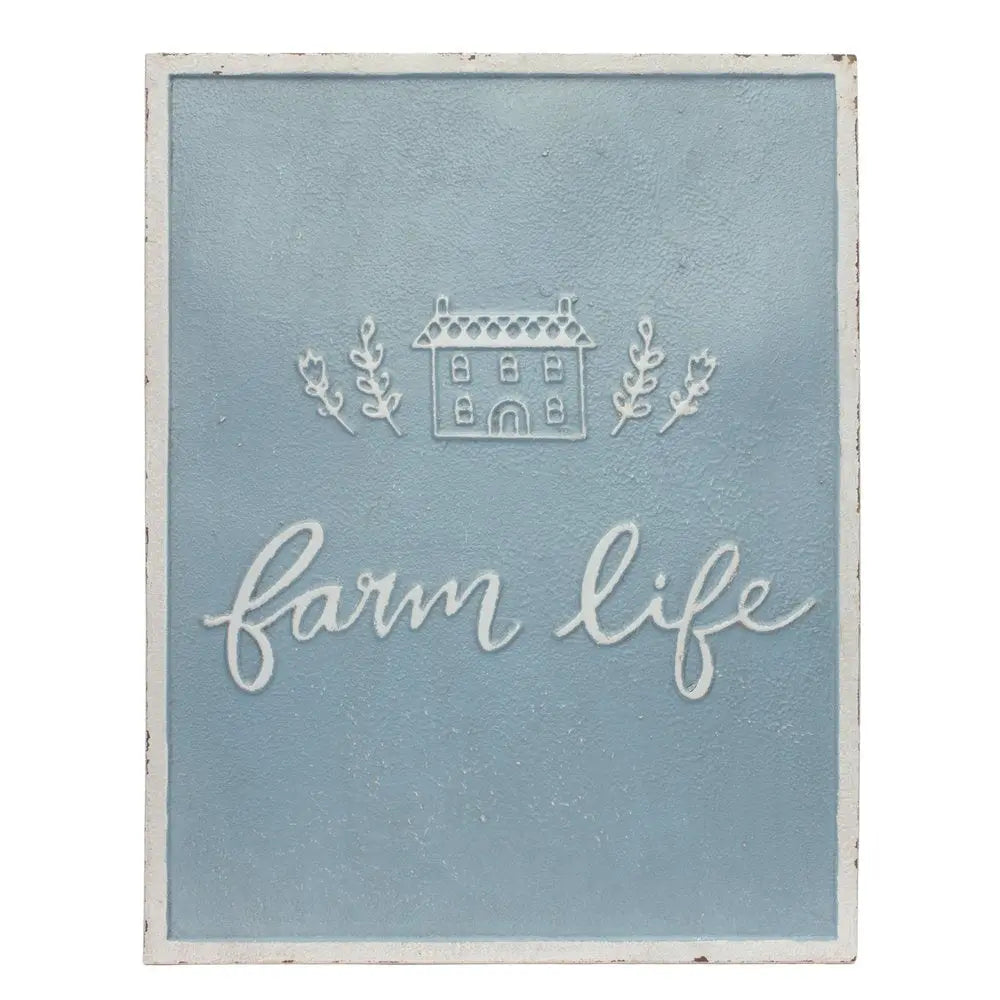 Set of Two Blue And White Farm Sweet Farm Metal Wall Decor - NOBLE HOME INTERIORS