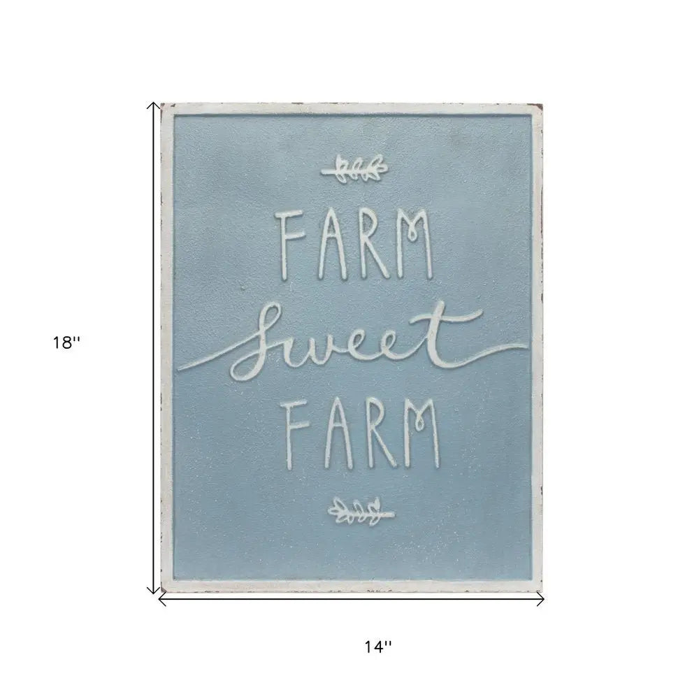 Set of Two Blue And White Farm Sweet Farm Metal Wall Decor - NOBLE HOME INTERIORS