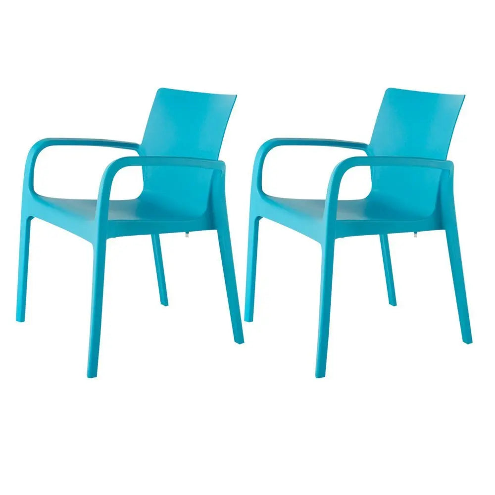Set of Two Blue Heavy Duty Plastic Outdoor Stacking Dining Chairs - NOBLE HOME INTERIORS