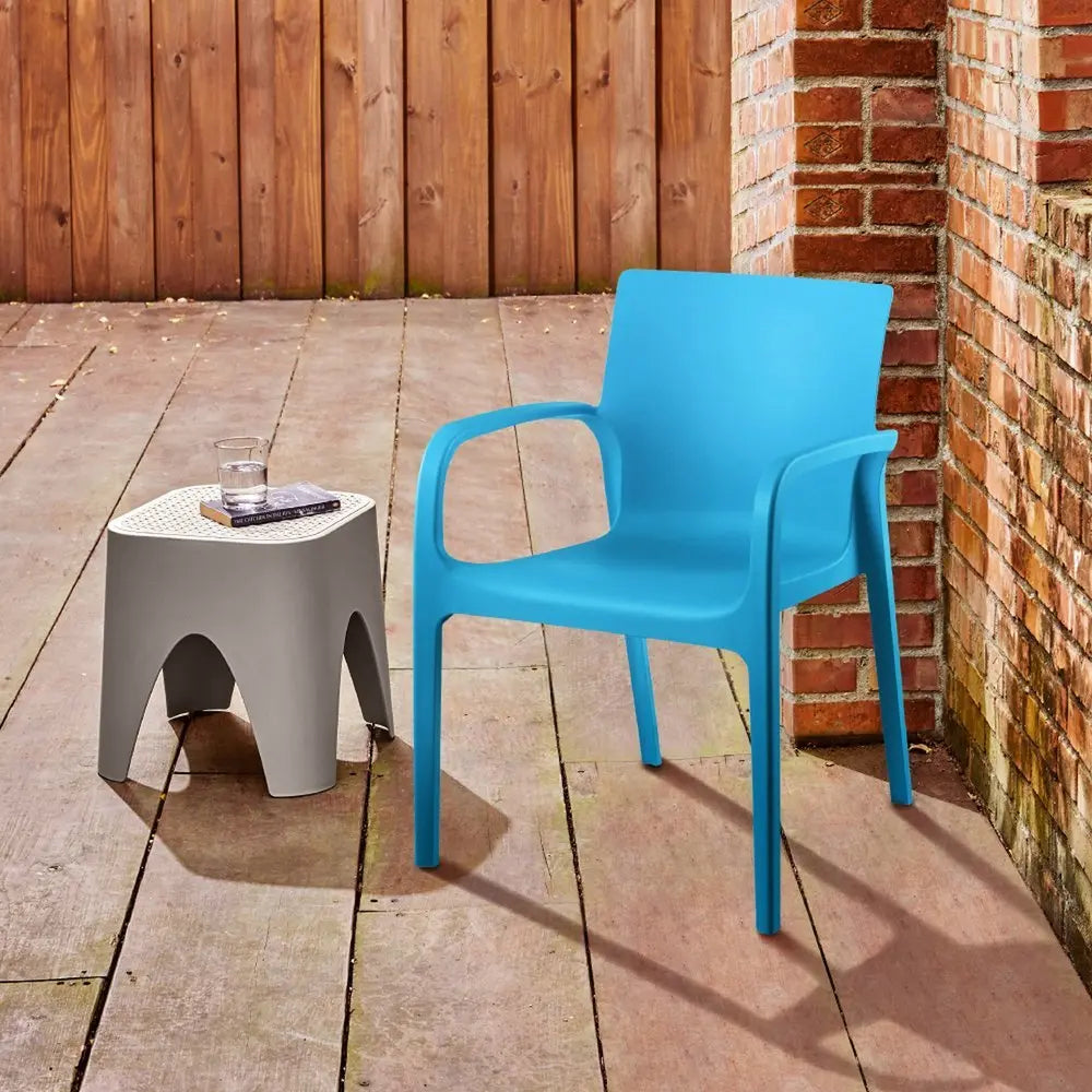 Set of Two Blue Heavy Duty Plastic Outdoor Stacking Dining Chairs - NOBLE HOME INTERIORS