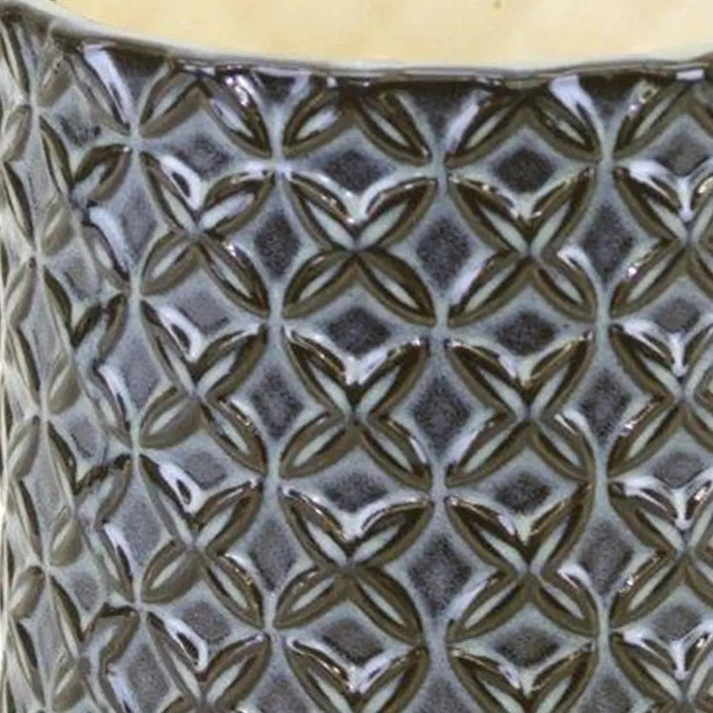 Set of Two Brown And Gray Clay 7 Ounce Geometric Round Pot Planters - NOBLE HOME INTERIORS