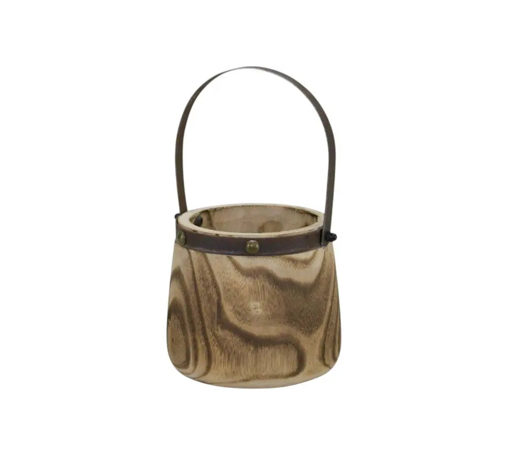 Set of Two Brown Round Wood Table Vase - NOBLE HOME INTERIORS