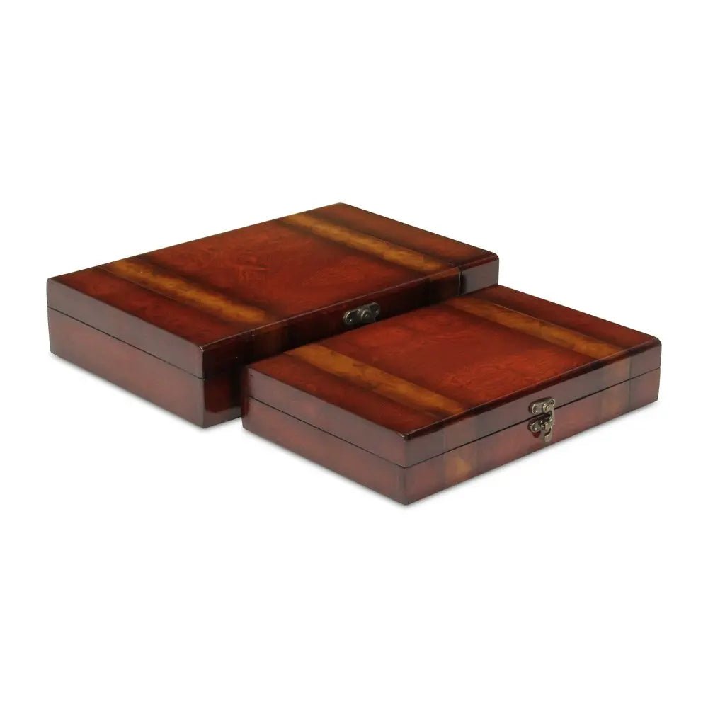 Set of Two Brown Wood Box With Lid HomeRoots
