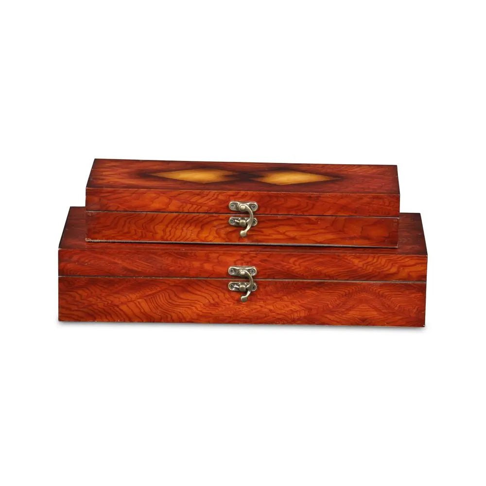 Set of Two Brown Wood Box With Lid HomeRoots
