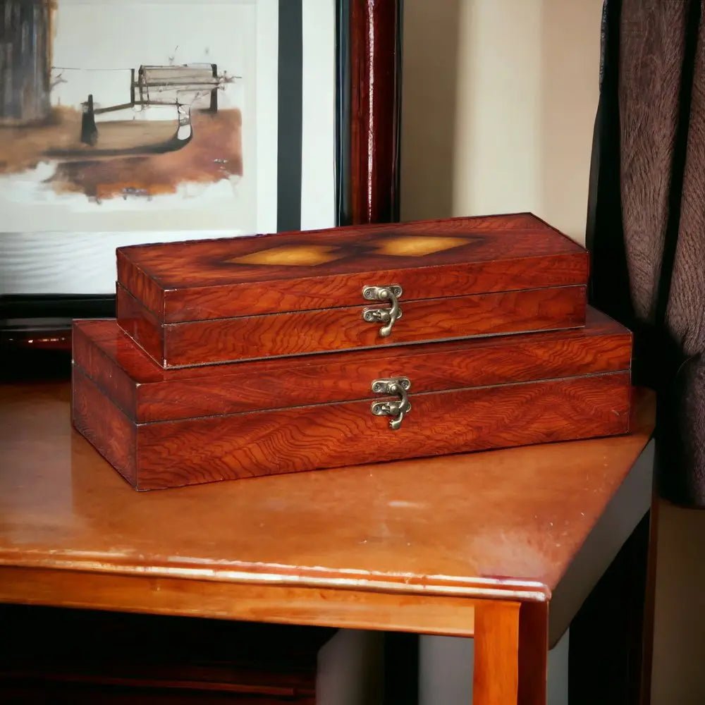 Set of Two Brown Wood Box With Lid HomeRoots